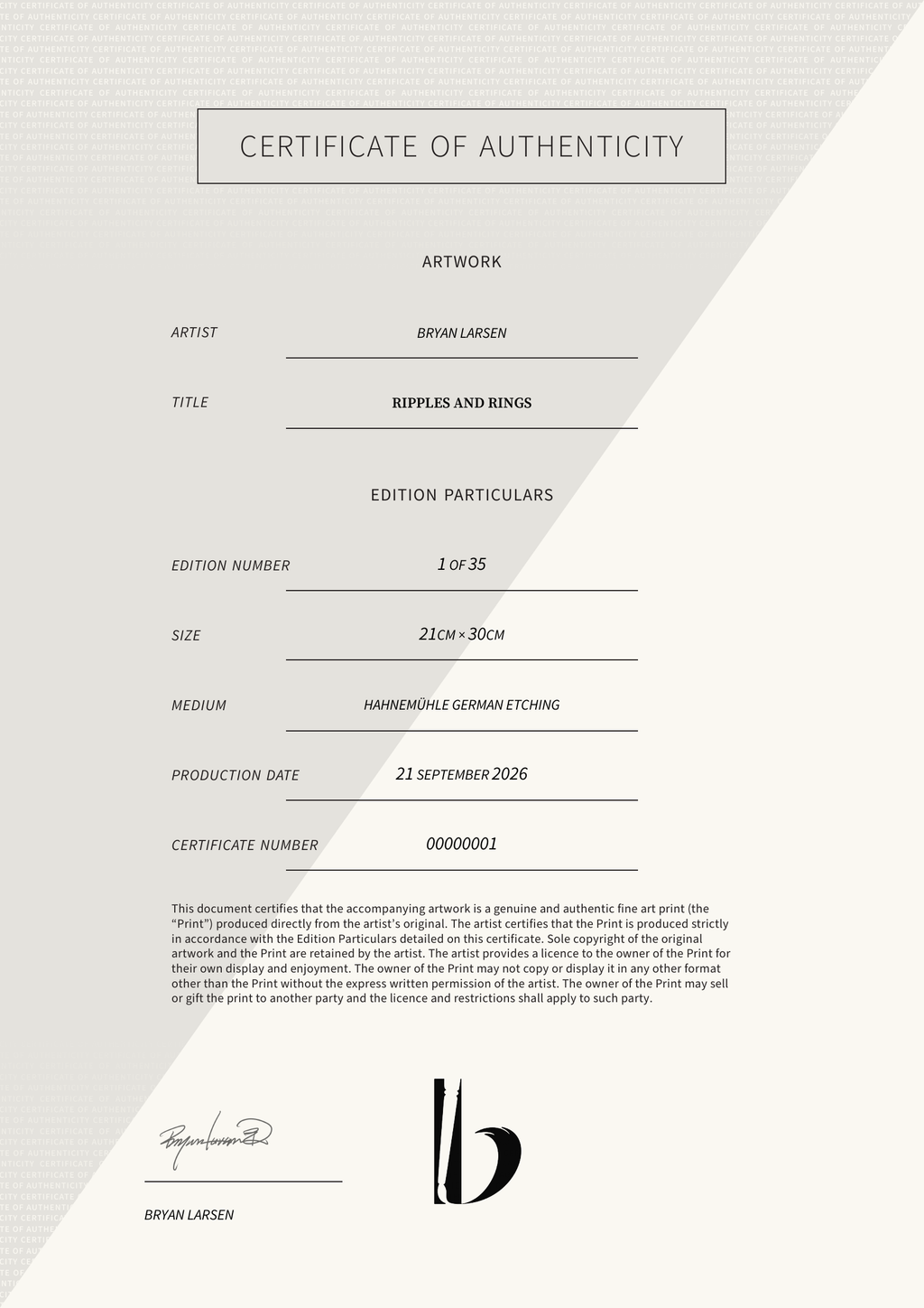 Ripples and Rings — Certificate of Authenticity