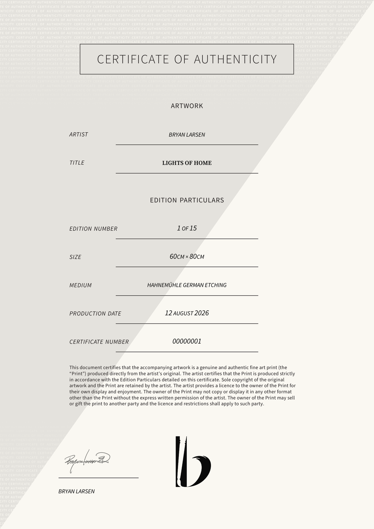Lights of Home — Certificate of Authenticity